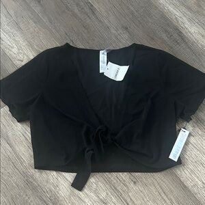 Forever 21 Black Tie-Detail Crop  Swim Coverup Top